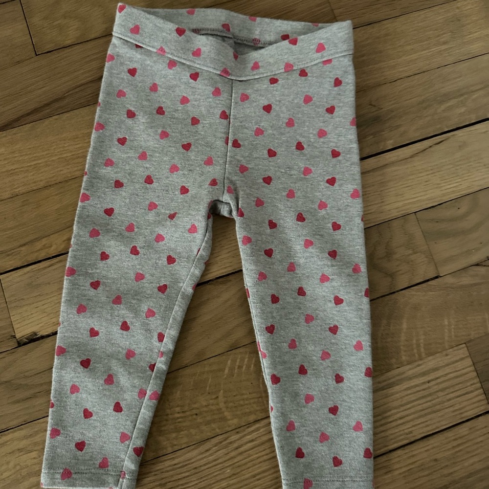 Janie and Jack Gray Leggings with Pink Hearts